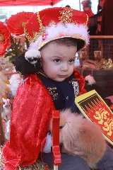 les enfants sont parés d'un costume et peuvent caresser les animaux pendant la journée médiévale.