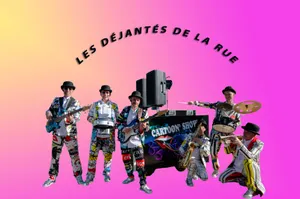L'ORCHESTRE DE RUE CARTOON VOUS PRÉSENTE
Les Déjantés
     6 musiciens professionnels costumés aux milles couleurs, vous amène avec leur cartoon sono entièrement autonome et passe absolument partout.

     Dans un spectacle déambulatoire ou fixe musical festif et interactif jouer sans bandes sons ni aucunes séquences.