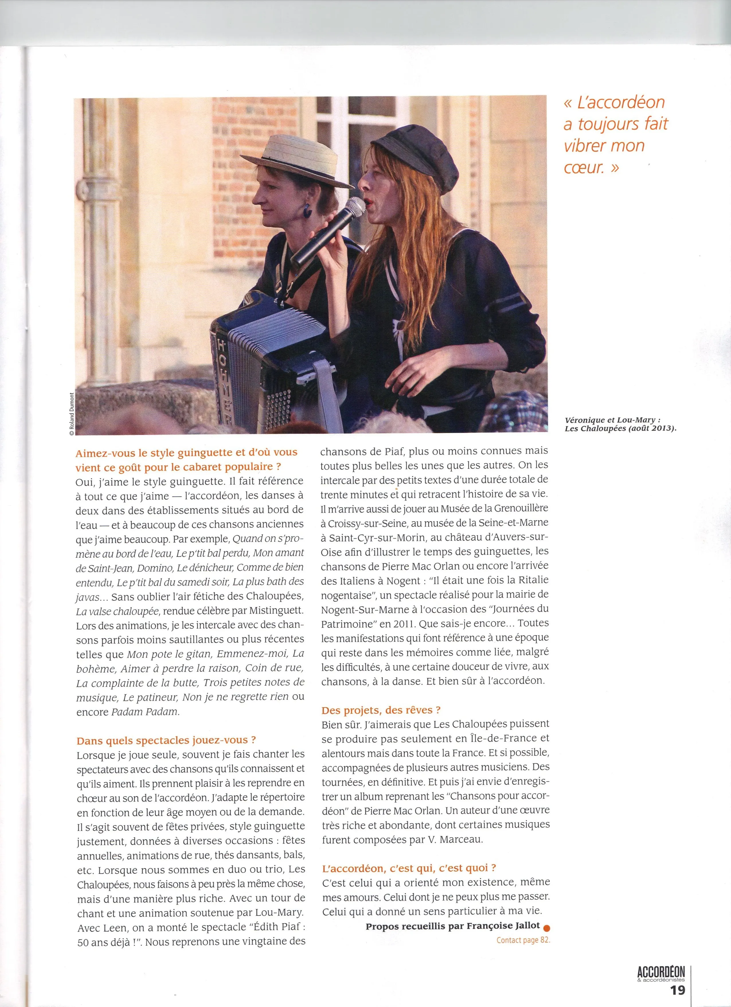 Article de presse concernant Véronique Rénier et son groupe "Les Chaloupées"