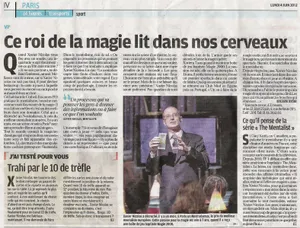 Article de presse dans le Parisien sur le magicien mentaliste Xavier Nicolas