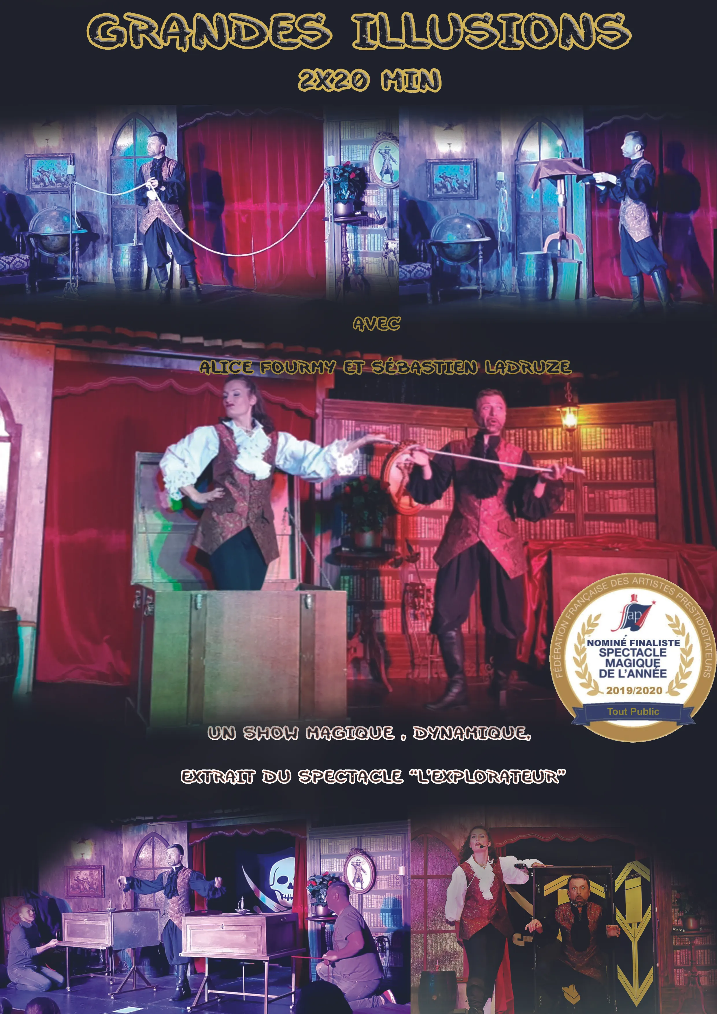 spectacle Magique de grandes illusions avec Sébastien ladruze Magicien et sa Partenaire Alice  dans l’Yonne ,la Seine-et-Marne, la Côte-d'Or, l'Aube, les Yvelines, la Saône-et-Loire, la Nièvre, l'Essonne et le Loiret.    